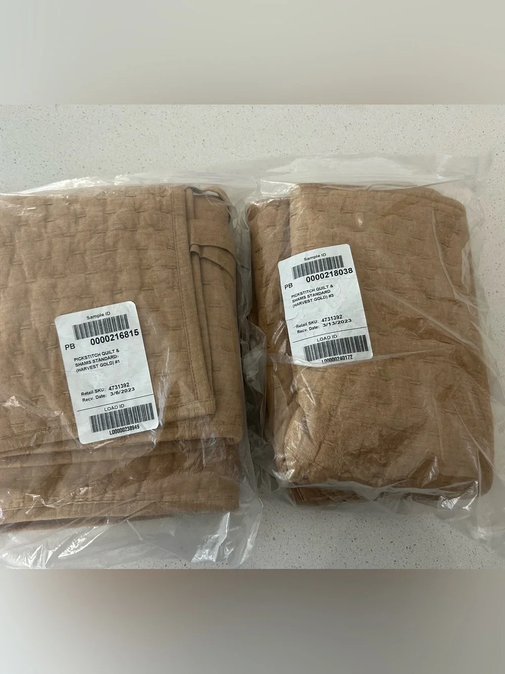 Pottery Barn Pick Stitch Quilted Standard Shams Harvest Gold Set of 2